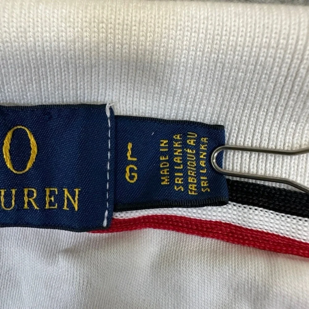 Polo Ralph Lauren Mens White Striped Trim Short Sleeve Polo Shirt Large